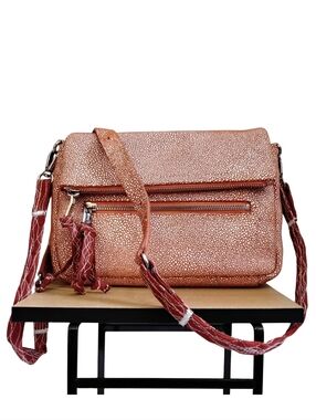 Sorial New York Oceana Burnt Orange & White Embossed Stingray Leather Crossbody